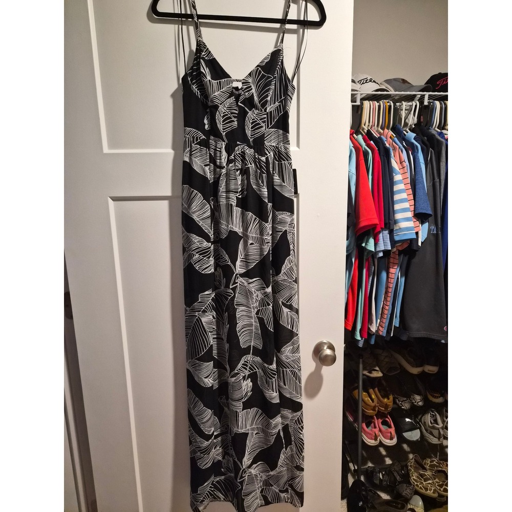 Express Womens Black White Palm Leaf Print Maxi Dress XXS NWT V-Neck Strappy